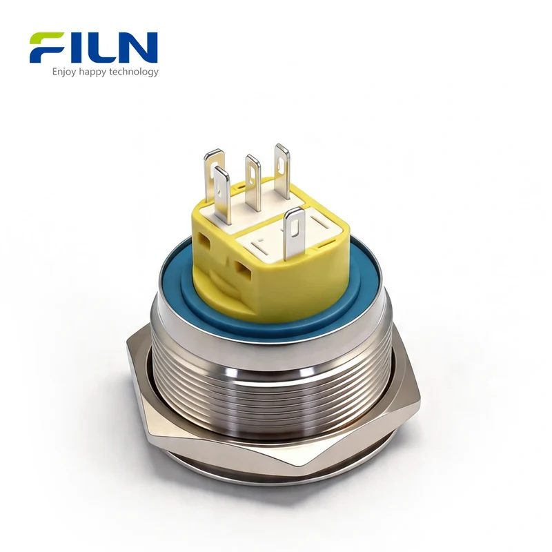 12V Push Button Switch Momentary 30mm Momentary/Latching Stainless Steel 5-Pin LED FILN