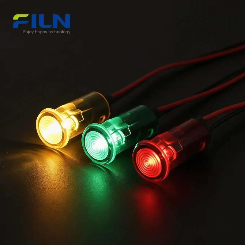14mm Green Light Indicator Plastic 12V 220V Snap-in Wire Lead for FILN