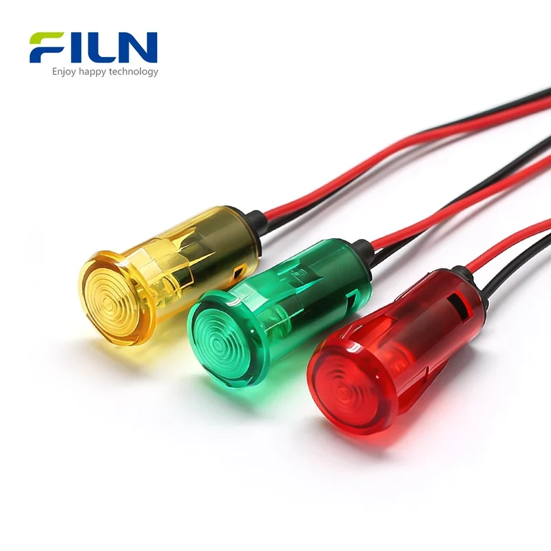 14mm Green Light Indicator Plastic 12V 220V Snap-in Wire Lead for FILN