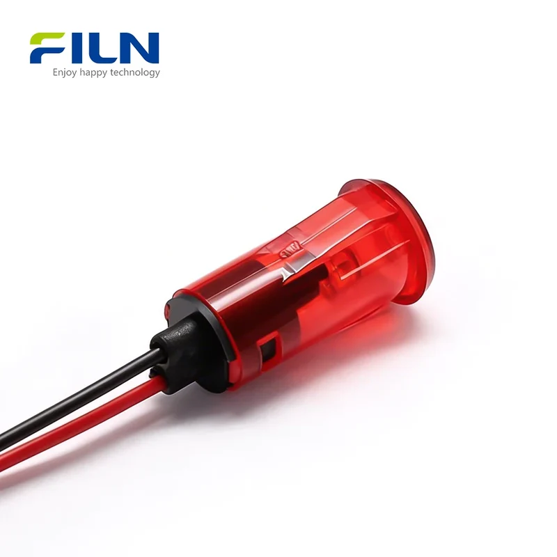 14mm Green Light Indicator Plastic 12V 220V Snap-in Wire Lead for FILN