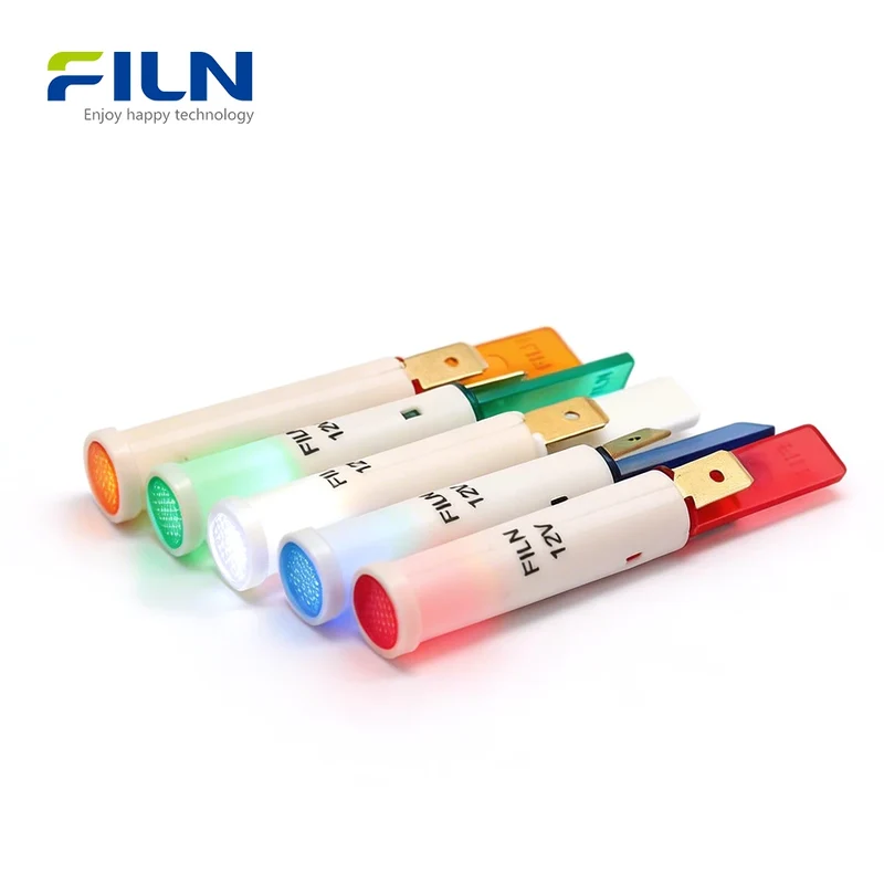 LED Indicator Light 12V 8mm Plastic PA66 Flat Top 2-Pin Snap-in Panel Mount FILN