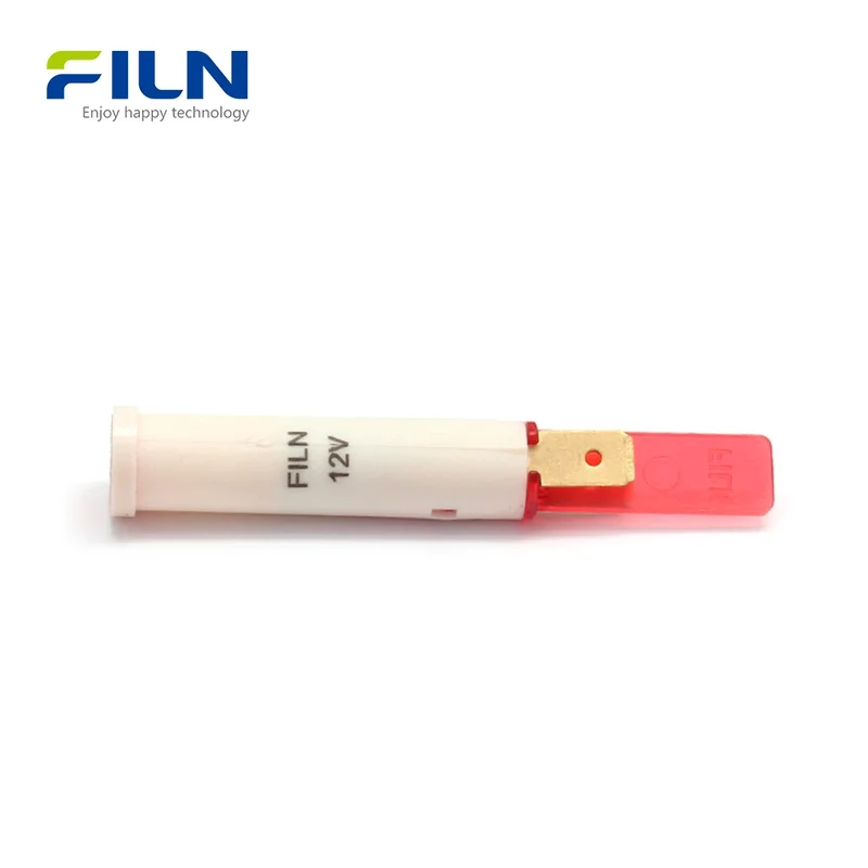 LED Indicator Light 12V 8mm Plastic PA66 Flat Top 2-Pin Snap-in Panel Mount FILN