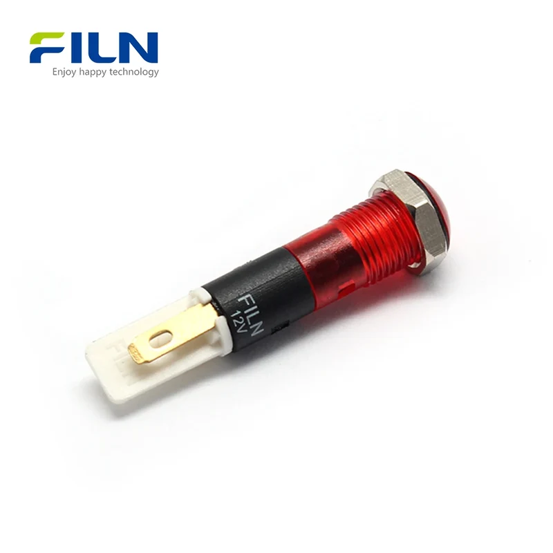Lighting Indicators 8mm 12V 220V 2-Pin Terminal Snap-in Panel Mount for Industrial Control FILN