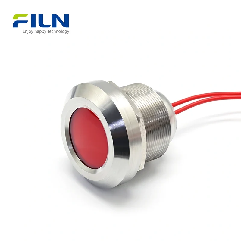30mm LED Single Color Indicators 3V-380V Metal Flat Head Pre-wired Signal Lamp FILN