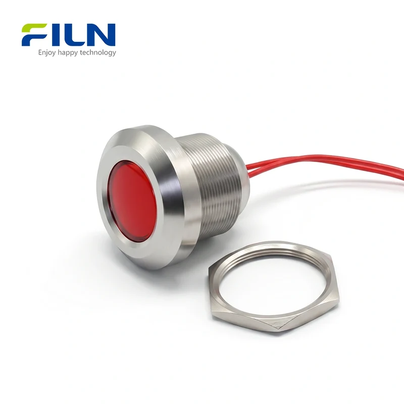 30mm LED Single Color Indicators 3V-380V Metal Flat Head Pre-wired Signal Lamp FILN