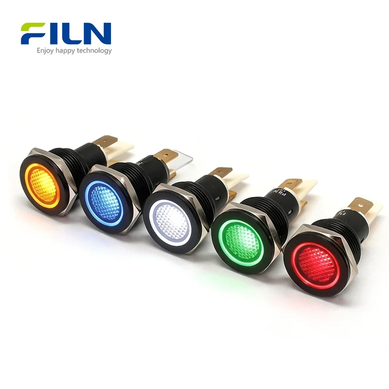 LED 12VDC Lights 19mm Metal Flat Head 2-PIN Plug Industrial Indicator FILN