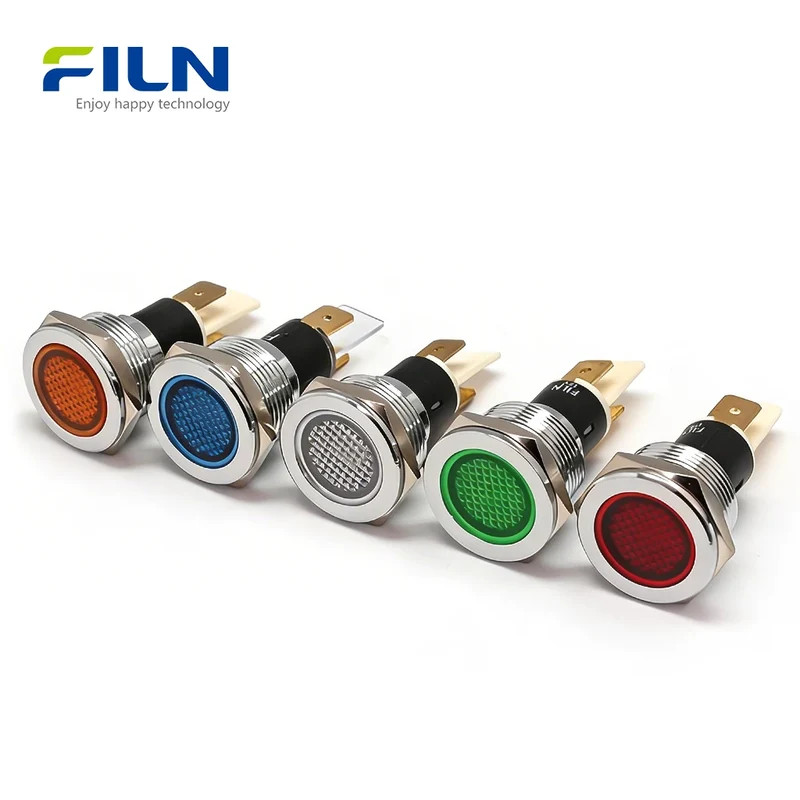 LED 12VDC Lights 19mm Metal Flat Head 2-PIN Plug Industrial Indicator FILN