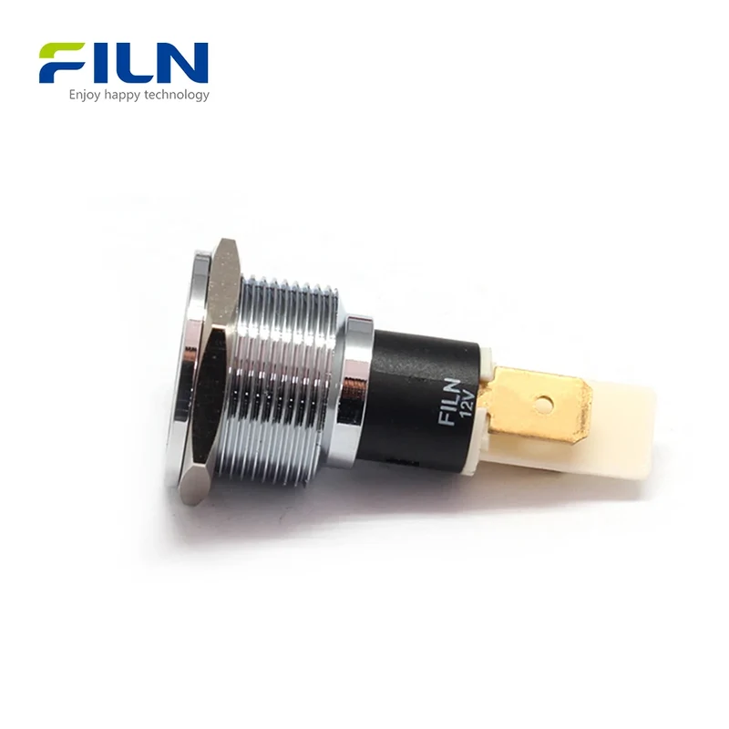 LED 12VDC Lights 19mm Metal Flat Head 2-PIN Plug Industrial Indicator FILN
