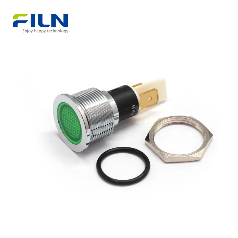 LED 12VDC Lights 19mm Metal Flat Head 2-PIN Plug Industrial Indicator FILN