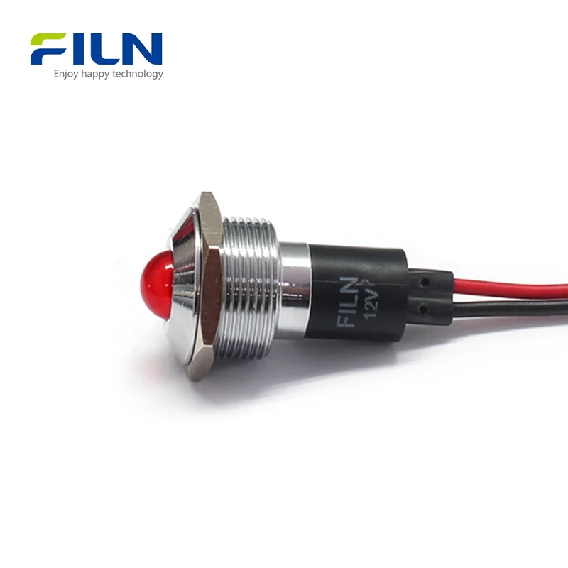 19mm Panel Indicator Lights 6V-220V Pre-wired IP67 Metal Signal Lamp FILN