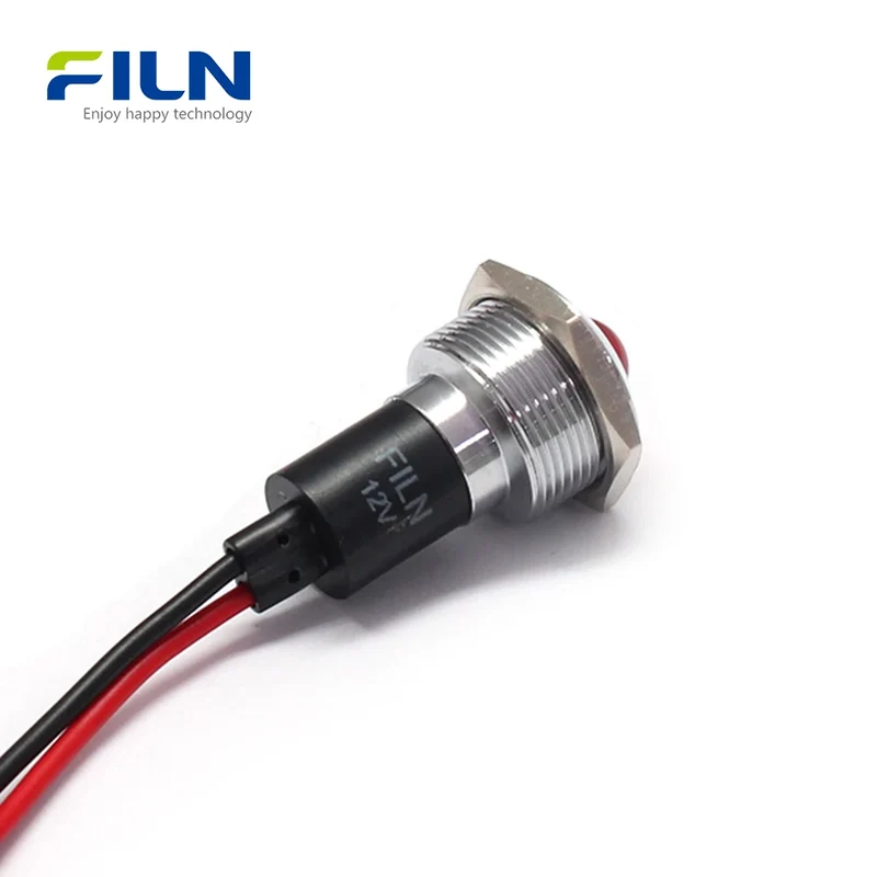 19mm Panel Indicator Lights 6V-220V Pre-wired IP67 Metal Signal Lamp FILN