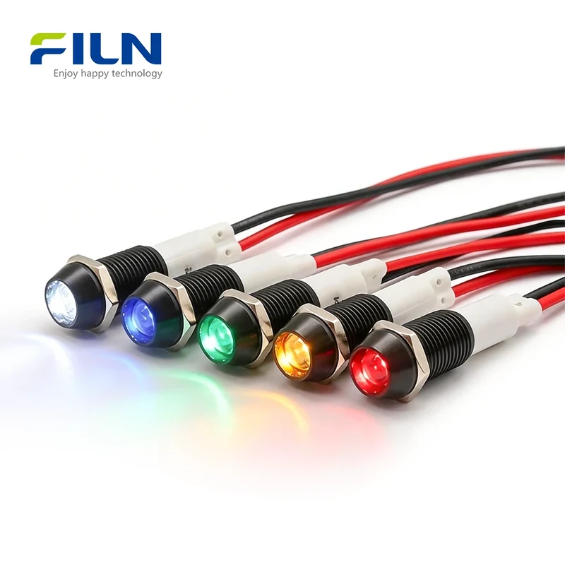 AC Power Indicator Light 10mm IP67 Waterproof Metal Signal Lamp FILN