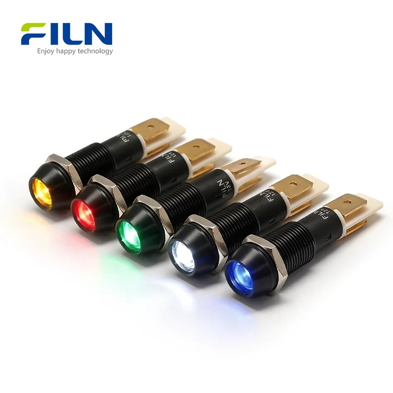 12 Volt DC Indicator Lights 10mm IP67 Waterproof Metal LED Panel Mount FILN
