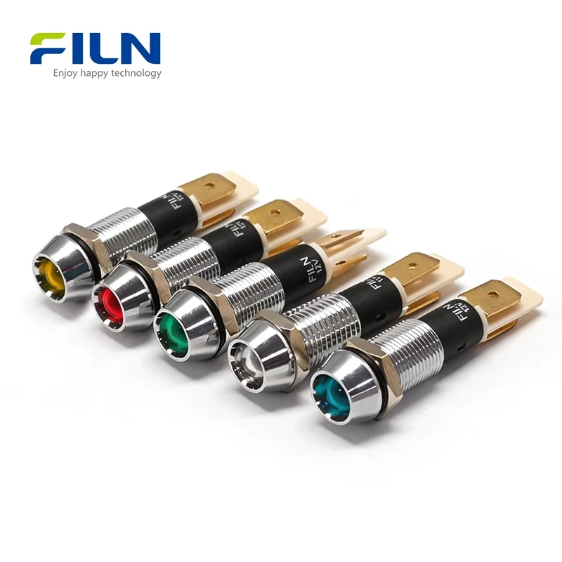 12 Volt DC Indicator Lights 10mm IP67 Waterproof Metal LED Panel Mount FILN