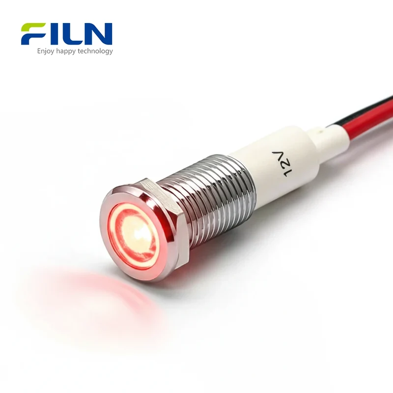 Red LED Indicator Light 10mm IP67 Waterproof 12V 24V 220V for Panel Mount FILN