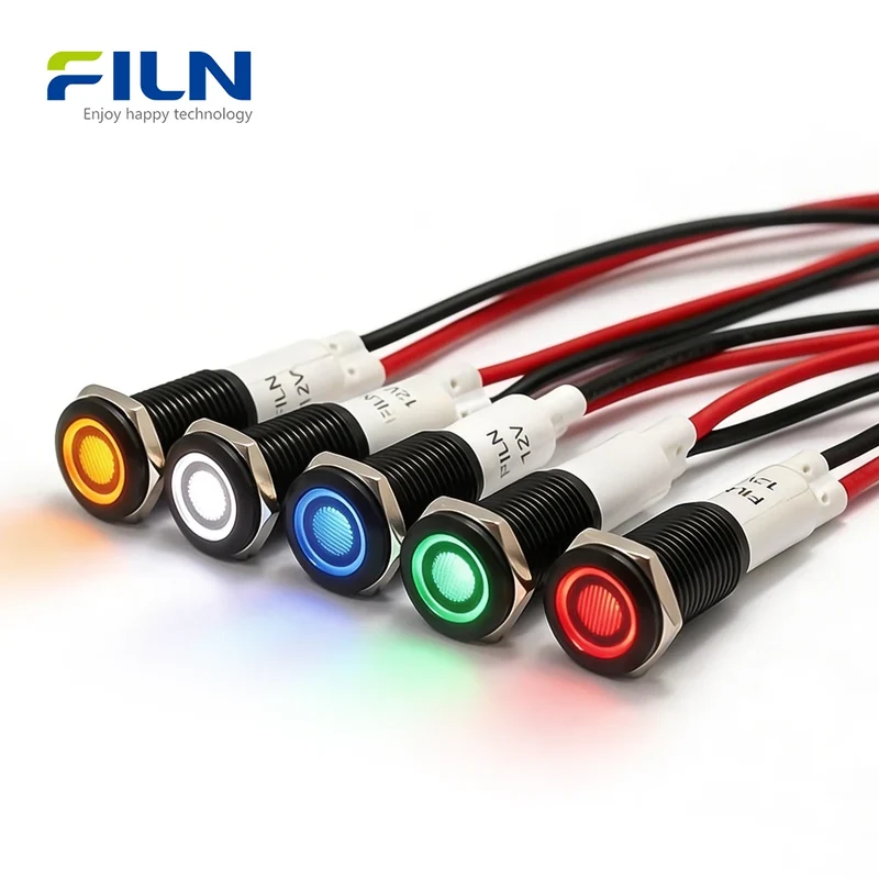Red LED Indicator Light 10mm IP67 Waterproof 12V 24V 220V for Panel Mount FILN