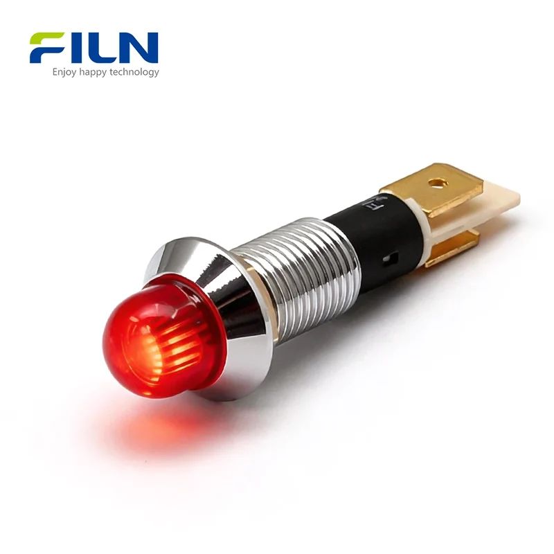 Power Indicator Lamps 10mm IP67 Metal Ball Head Signal Light 220V FILN