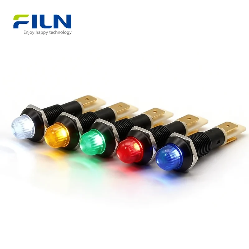 Power Indicator Lamps 10mm IP67 Metal Ball Head Signal Light 220V FILN