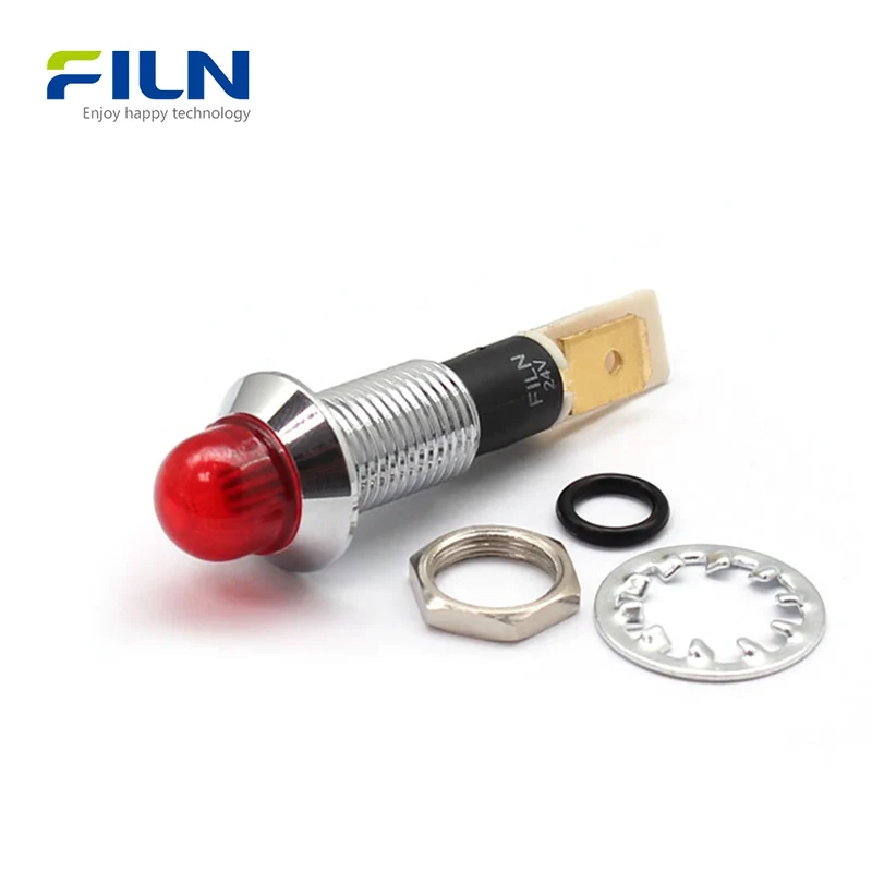 Power Indicator Lamps 10mm IP67 Metal Ball Head Signal Light 220V FILN