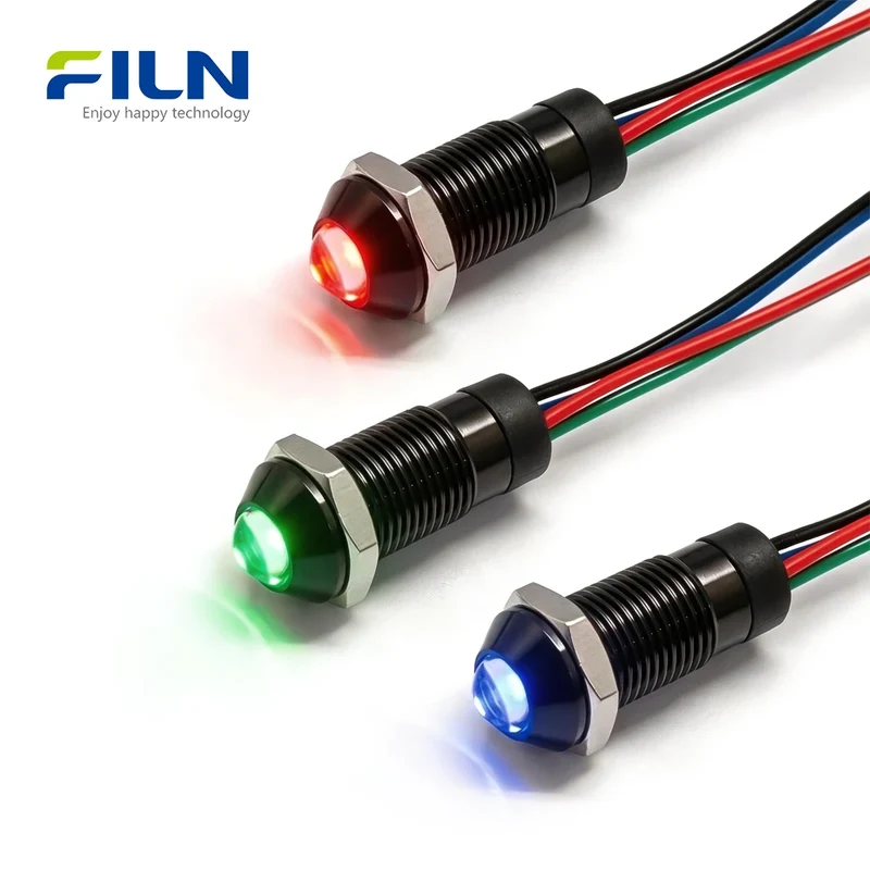 Panel Mount RGB Pilot Light | 8mm IP67 Waterproof LED Indicator for CNC & Marine FILN