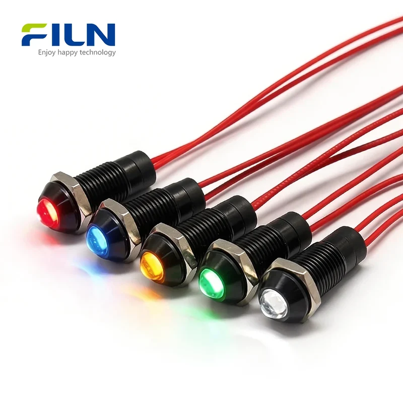 5V Indicator Light | 8mm LED Metal High Head | IP67 Waterproof Panel Mount
