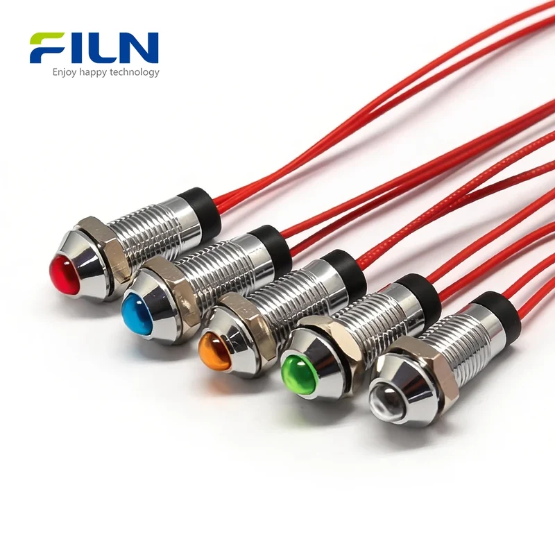 5V Indicator Light | 8mm LED Metal High Head | IP67 Waterproof Panel Mount