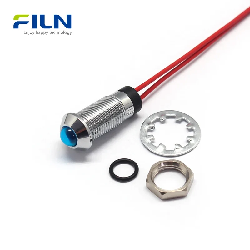 5V Indicator Light | 8mm LED Metal High Head | IP67 Waterproof Panel Mount