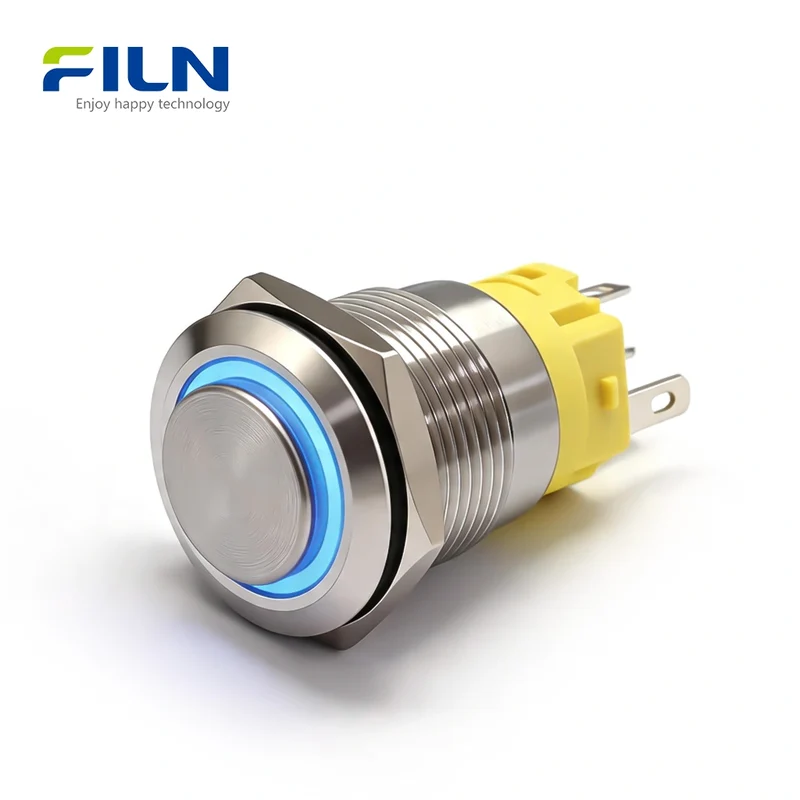 Stainless Steel LED Switch Push Button 5-Pin High Head Ring Light Momentary&Latching | FILN