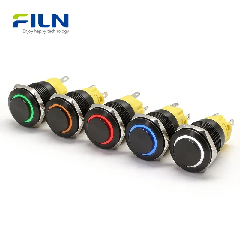 Stainless Steel LED Switch Push Button 5-Pin High Head Ring Light Momentary&Latching | FILN