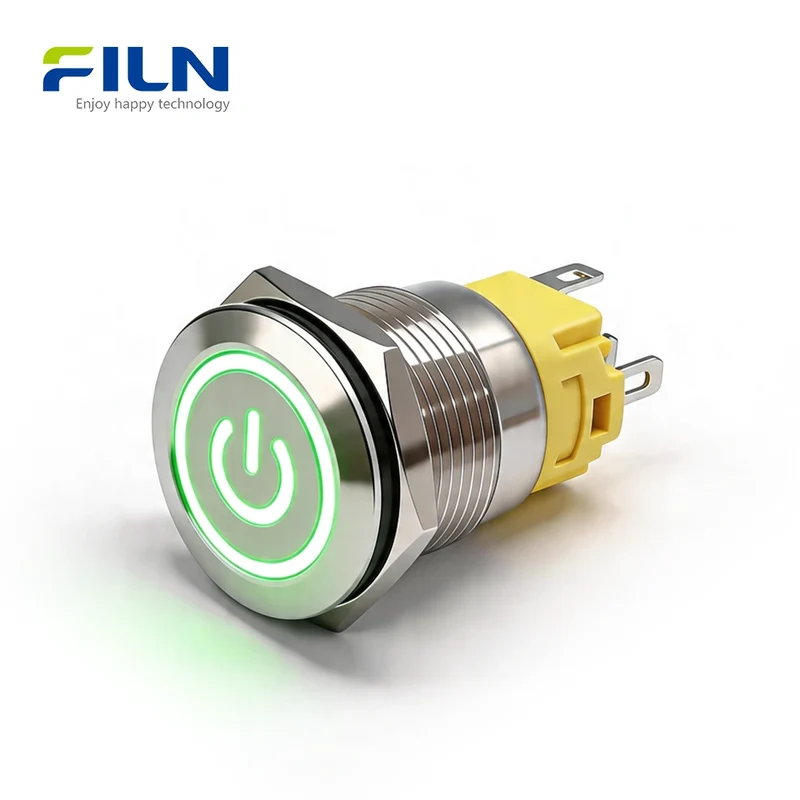19mm Illuminated Push Button Switch 304 Stainless Steel 5-Pin LED Wiring Industrial Control | FILN