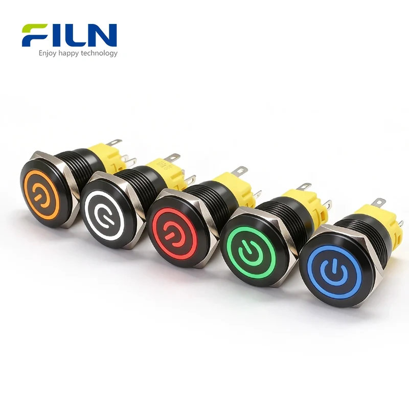 19mm Illuminated Push Button Switch 304 Stainless Steel 5-Pin LED Wiring Industrial Control | FILN