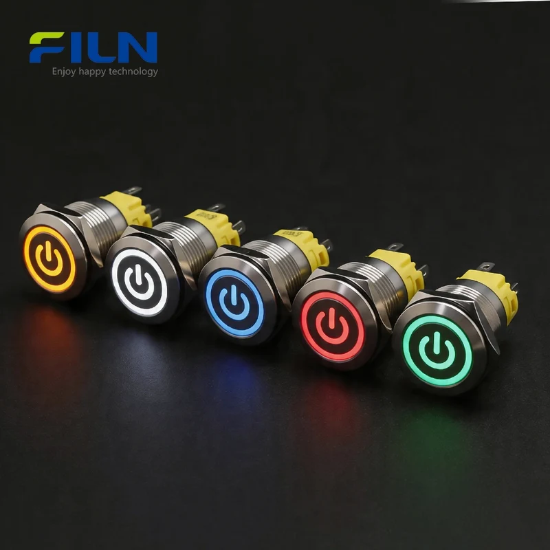 19mm Illuminated Push Button Switch 304 Stainless Steel 5-Pin LED Wiring Industrial Control | FILN