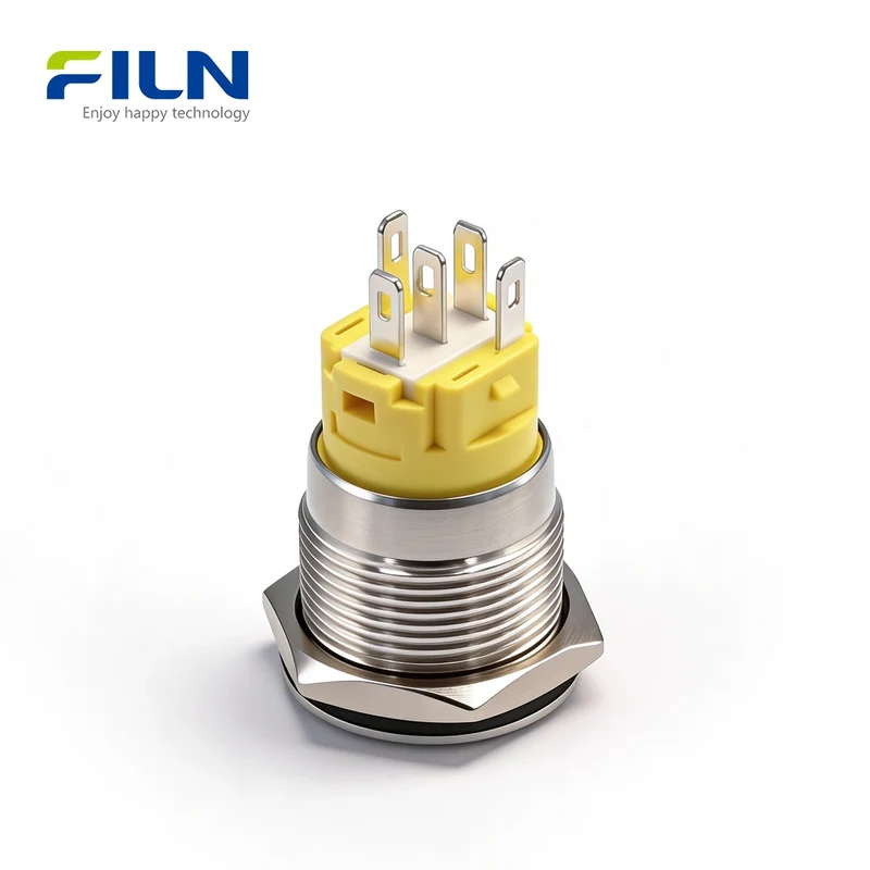 19mm Illuminated Push Button Switch 304 Stainless Steel 5-Pin LED Wiring Industrial Control | FILN
