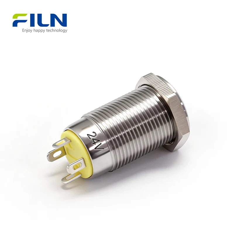 12mm Stainless Steel LED Push Button Switch 12-220V 4-PIN Ring Illuminated FILN