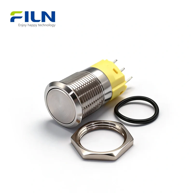 16mm Round Push Button Switch No LED Light Stainless Steel Pin Terminal FILN