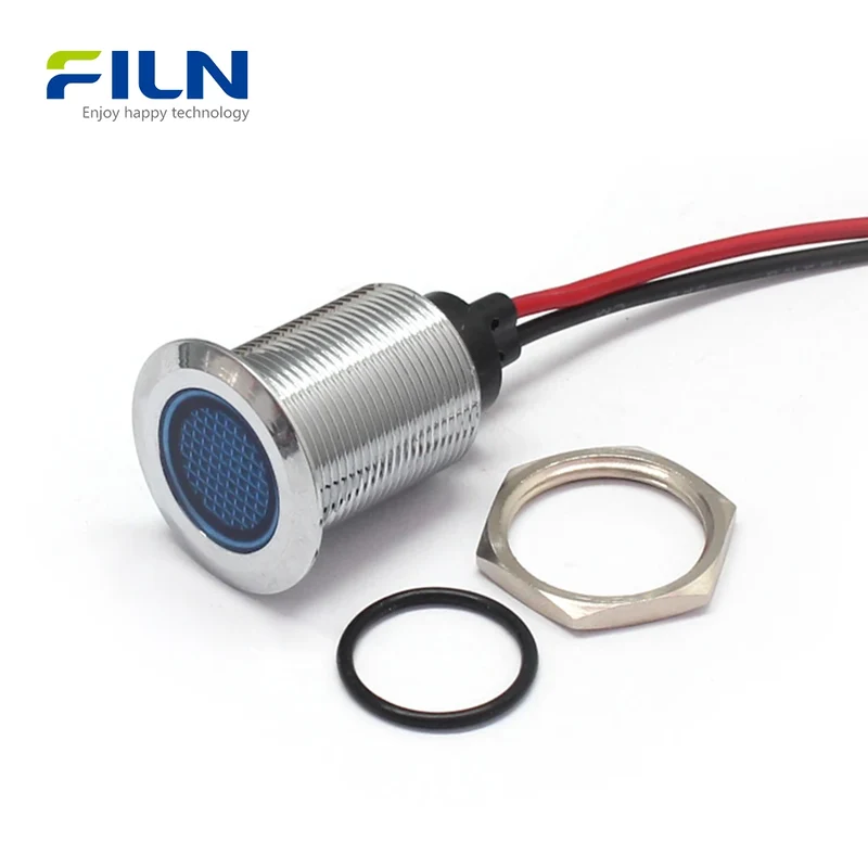 Panel Mount LED 19mm Metal Flat Head with 15cm Wire Lead 12V 110V 220V FILN