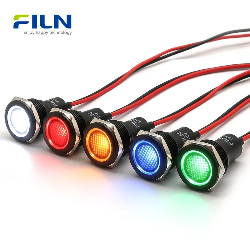 Indicator Red Light 19mm Metal Flat Head 15cm Wire Lead 12V 110V 220V FILN