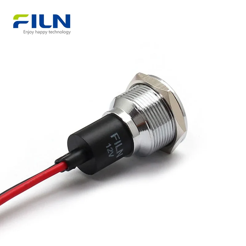Indicator Red Light 19mm Metal Flat Head 15cm Wire Lead 12V 110V 220V FILN