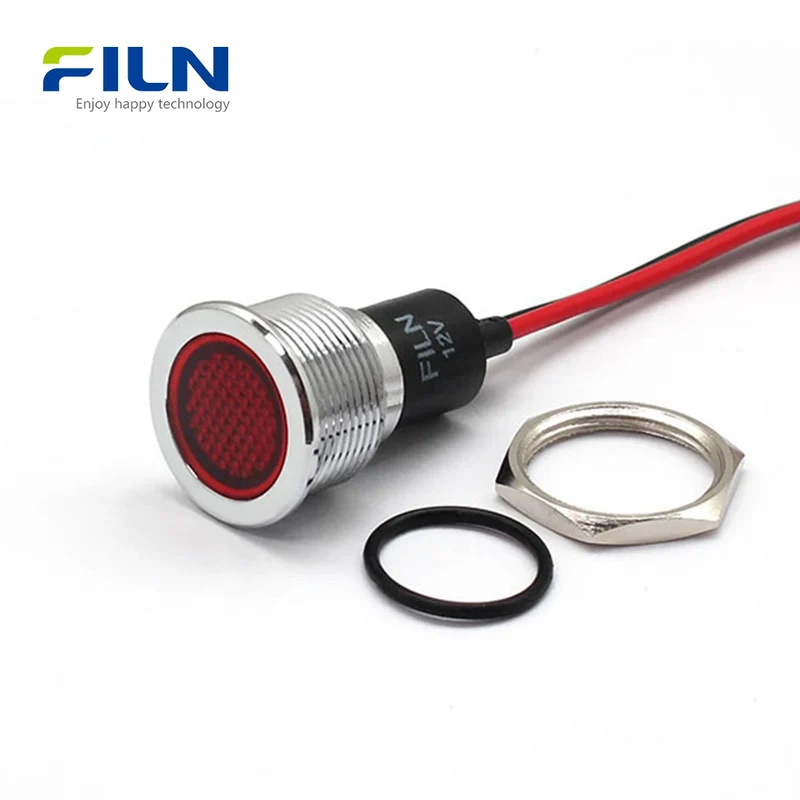 Indicator Red Light 19mm Metal Flat Head 15cm Wire Lead 12V 110V 220V FILN