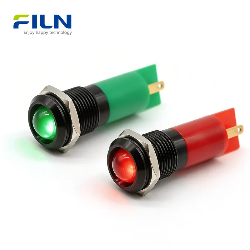 14mm Indicator Lamp 12V 220V Metal High Head 2Pin Signal Light FILN