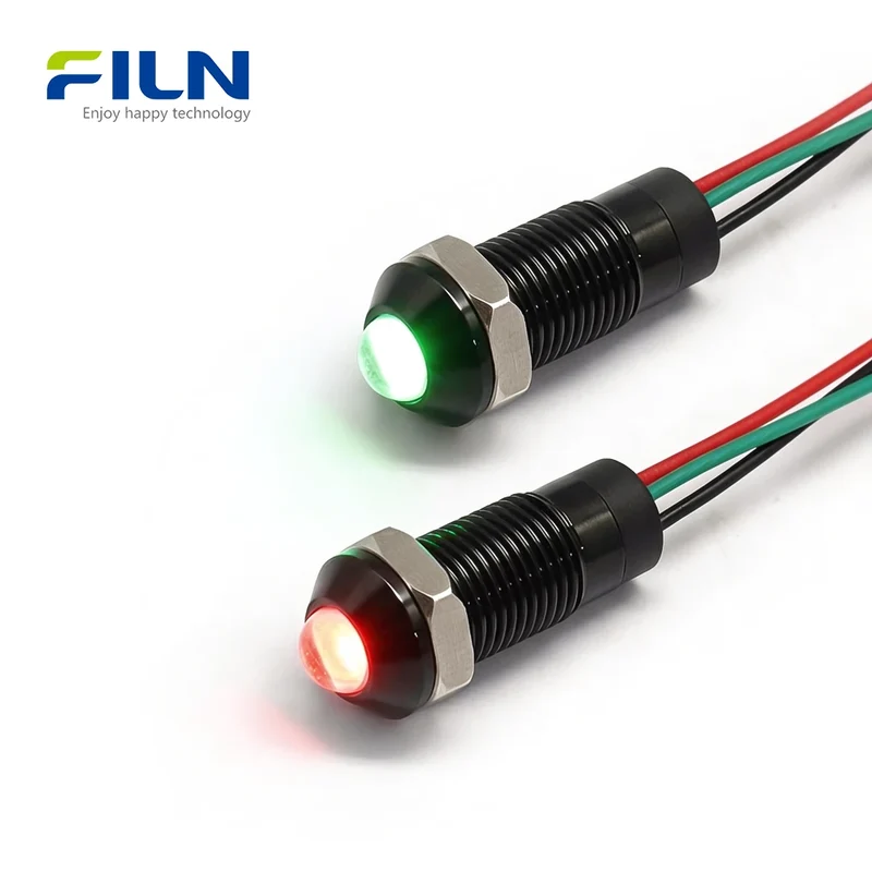 Common Cathode/Anode 2-color Panel Mount Indicator 8mm IP67 High Head FILN
