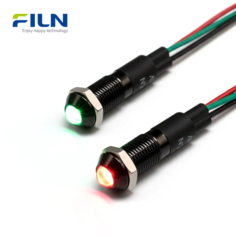 Red/Green Bi-color LED Indicator Light 8mm IP67 Waterproof for CNC FILN
