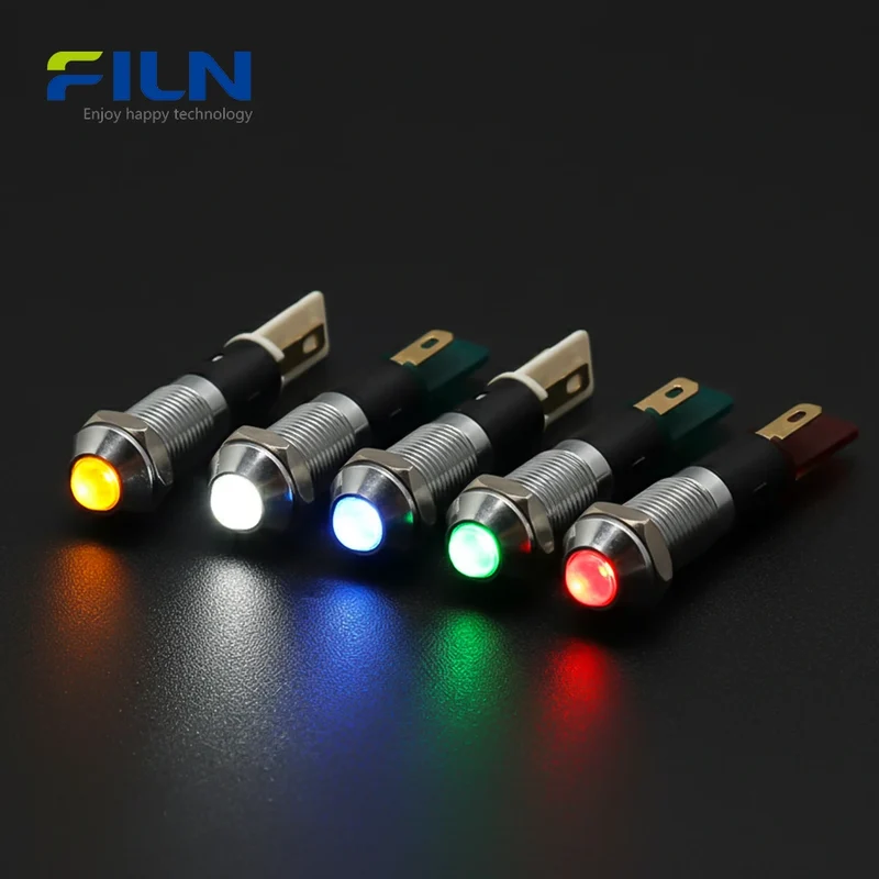 Machine Indicator Lights 8mm Metal IP67 Panel Mount 12-380V FILN