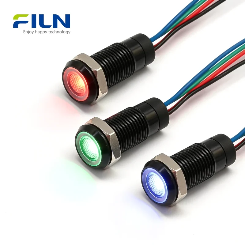 Tri-color LED Signal Lamp 8mm IP67 | 12V-220V RGB RGY Status Indicator FILN