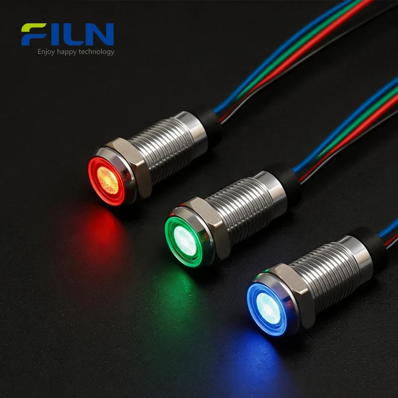 Tri-color LED Signal Lamp 8mm IP67 | 12V-220V RGB RGY Status Indicator FILN