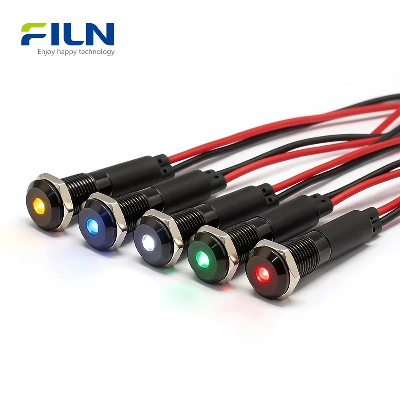 Equipment Panel Indicator 8MM 12V 24V 220V IP67 LED for Industrial CNC FILN