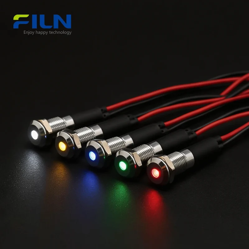 Equipment Panel Indicator 8MM 12V 24V 220V IP67 LED for Industrial CNC FILN
