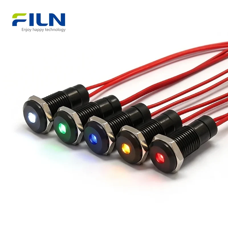 DC Indicator Light 8MM Waterproof LED Signal Lamp for Control Panels FILN