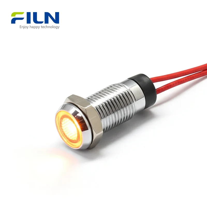 8mm LED Indicator Light Metal Flat Head Wire length 15 cm Industrial 3-220V FILN