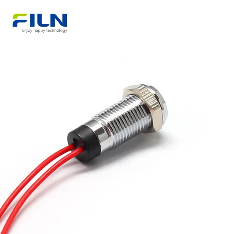 8mm LED Indicator Light Metal Flat Head Wire length 15 cm Industrial 3-220V FILN
